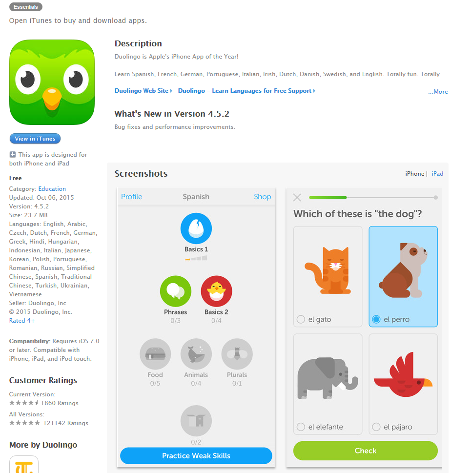 duolingo iOS app